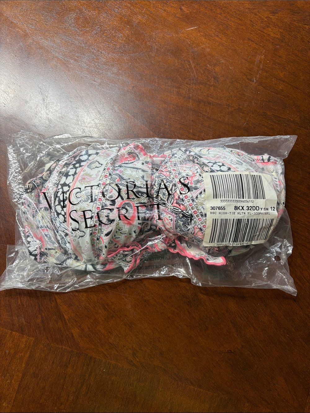 NWT Victoria's Secret White Swim Top with Pink & Black Paisley Accents